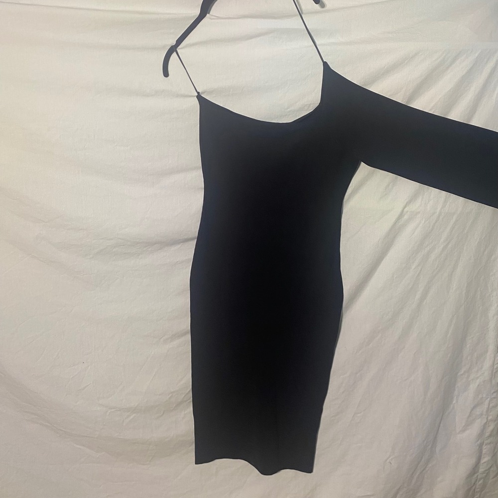 Solace London Fiorella One Shoulder Black Knit Midi Dress US 8 NEW MSRP $627